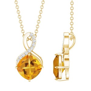 Authentic Cushion Cut 2.2 Carat Citrine Infinity Necklace with Silver Chain