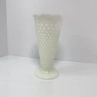 Anchor Hocking Vintage Milk Glass Ruffled Hobnail Trumpet Flower Vase 9.25"