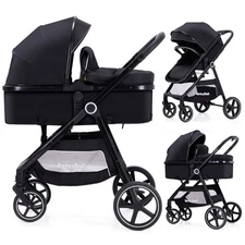Lortsybab 2-in-1 Baby Stroller - Folding Infant Newborn Pram Stroller with