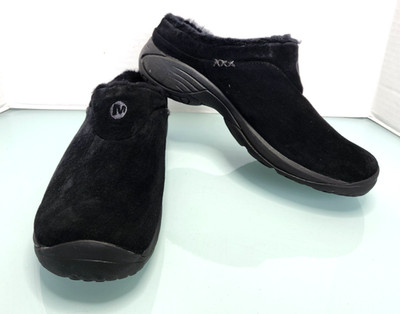 Merrell Encore Ice Q2 women's black suede faux fur shearling slip on clogs New 9