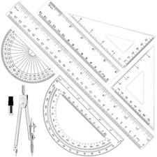 7-Piece Geometry Set with 12Inch and 6Inch Clear Plastic Rulers Triangle Ruler