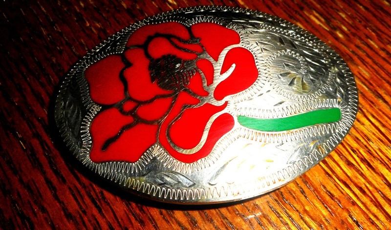 VTG Western Flair Inlay Rose Belt Buckle