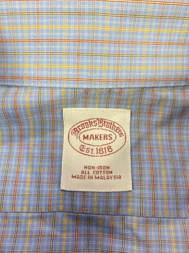 Brooks Brothers Makers Mens Shirt XL Blue Cotton Check Non Iron Business Dress - Picture 2 of 9