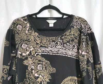 CJ Banks 3x Top 3/4 Sleeve Scrolls Beaded Boho Mature Dark Academia