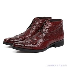 Men's High Top pointed toe lace up ankle Boot Business Formal Pattern Shoes