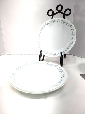 4 Vtg Corelle Vitrelle Dinner Plates 10¼ Country Cottage Blue Hearts  Made in US