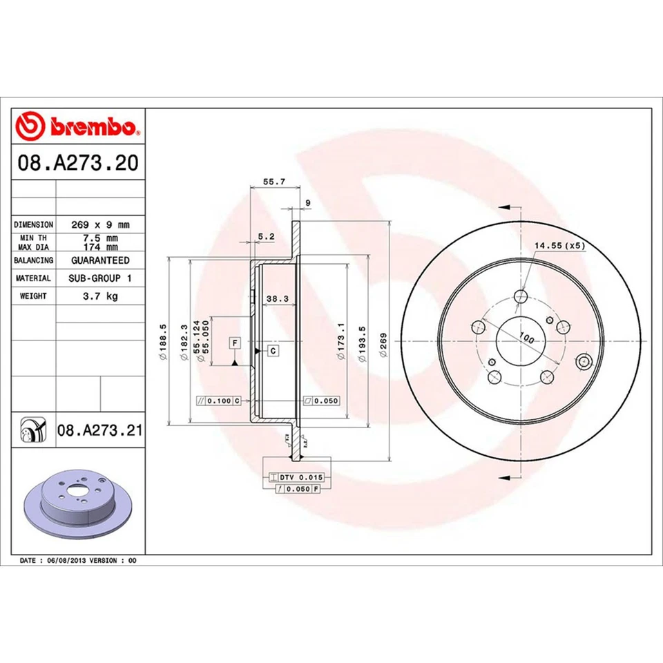 Rear Disc Brake Pad Set Disc Brake Rotor Brembo for Toyota Celica 2000-2005 - Image 2 of 4