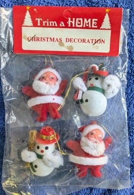 Vintage MCM Flocked Felt Christmas Ornaments/Craft/Trim A Home (Kmart) NEW IN PK