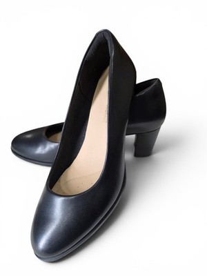 Clarks Bayla Skip Slip-On Platform Dress Pump Black Leather Block Heel Shoe 6.5M