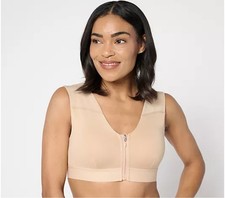 Tommie Copper Women  s Shoulder Support Bra Front Zip Sand Beige Size 2XL