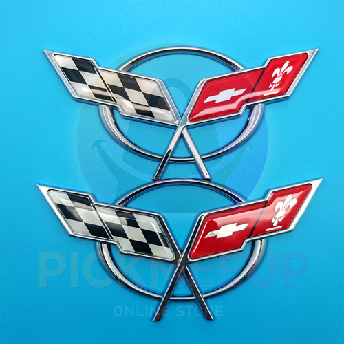 C5 Corvette Chrome Front Bumper Rear Deck Lid Cross Flags Emblem 1997-2004  Pair