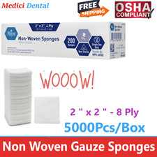 2x2 Non Woven Sponges 8-Ply, Non-Sterile Cotton Dental Gauze 25/Box 5000 Pads 