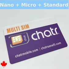 Prepaid Chatr Mobile CANADA 4G LTE Multi Sim Card - Nano Micro Standard 3 in 1