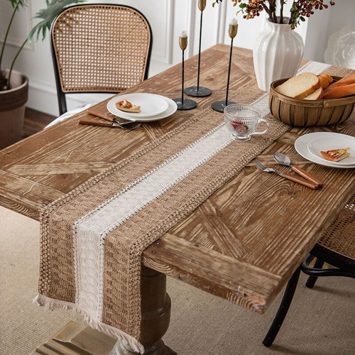 Knit Table Runner Fringe Tablecover Tablecloth Tassel Banquet Home Retro Ethnic - Picture 10 of 10