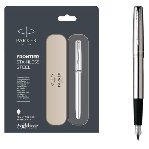 Parker Frontier Stainless Steel SS CT Fountain Pen Chrome Trim New