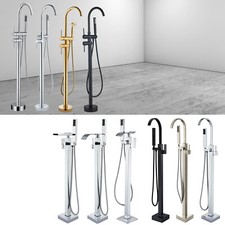 Bathroom Freestanding Bathtub Mixer Taps Floor Mounted Tub Filler Taps w/Shower