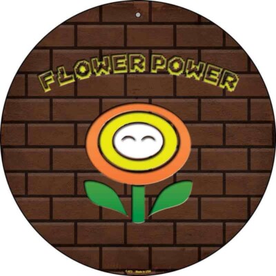 Flower Power Novelty Round Circular Metal Sign 8'' Home Garage Wall