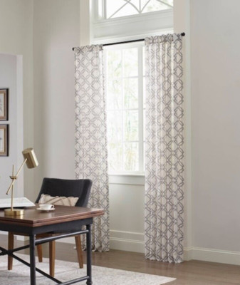 Set of 2 Allen + Roth 95-in Back Tab Curtains, Gray and White Pattern ...