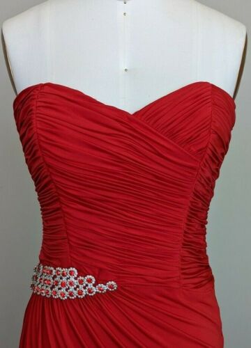 Red Prom Dress Size 8 Beaded Pageant Dress Graduation Gown Jersey Stretch Sz 8 - Afbeelding 1 van 4