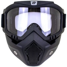 Birdz Skylark Motorcycle Goggles Removable Face Mask Black Frames Clear Lens