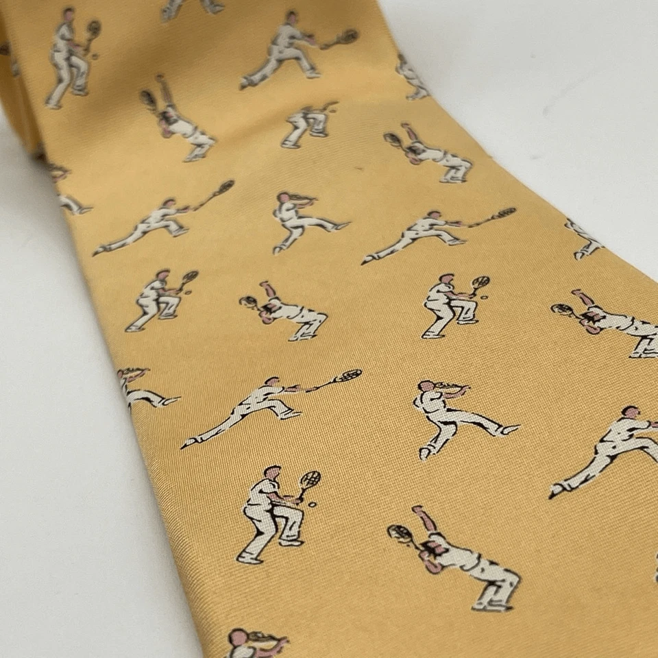 ¡LIQUIDACIÓN! Corbata para hombre LANDS' END amarilla 100 % seda con estampado de tenis hecha a mano  Foto 4 de 4