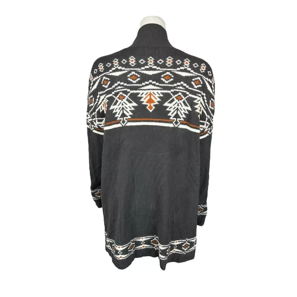 Denim & Co. Women's Canyon Retreat Open Front Jacquard Cardigan Charcoal 1X Size - Image 2 of 2