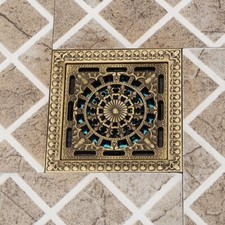 12cm 12cm Antique Brass Square Shaped Flower Carved Shower Waster Floor Drain