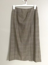 Vintage 90s Harve Benard Wool long pencil skirt Windowpane Plaid Tan  blue Sz 8