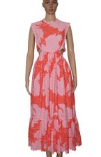 V By Very Printed Eyelet Embroidered Smocked Lace Trim Cutout Maxi Dress New M