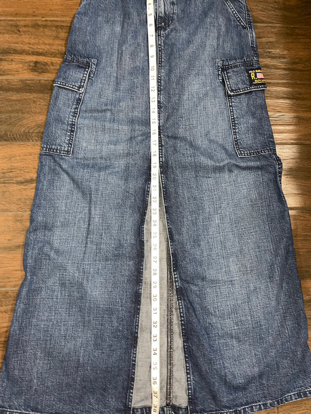 Rare Ralph Lauren Denim Cargo Maxi Skirt With Front Spilt 90s Y2k Medium Wash  2 image 10