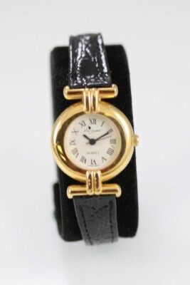 Luis Santini Women Watch Gold Stainless Steel Black Leather WR White Quartz