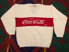 Vintage acrylic Coca Cola spellout sweater Size L Coke Soda Pop Sweatshirt 80s