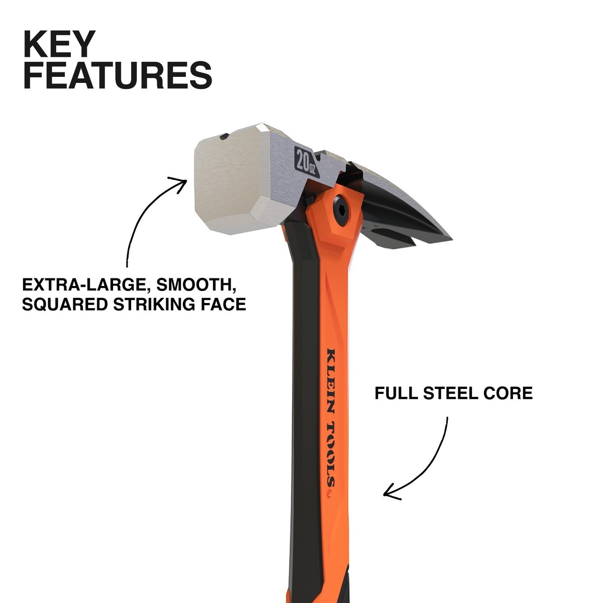 Klein Tools H81020 Smooth Face Vibration-Reducing Hammer, 20-Ounce