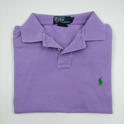 Polo Ralph Lauren Short Sleeve Purple Green Collared 1/4 Button Up
