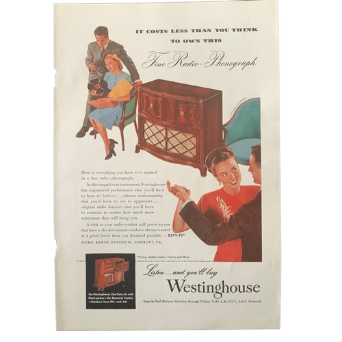 Anuncio anuncio fonógrafo radio Westinghouse 1947 vintage - Imagen 2 de 4