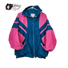 Vintage 100 Silk Hot Pink Teal La Perle Womens Jacket Windbreaker Large