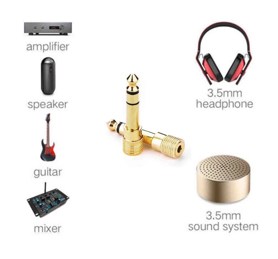 3.5mm Socket to 6.5mm male Jack Plug Audio Stereo Adaptor Gold Headphone Adapter - Image 3 of 4
