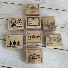 STAMPIN UP Christmas Gift Tag Set Of Eight 1998 Holiday Present Crafts Wooden