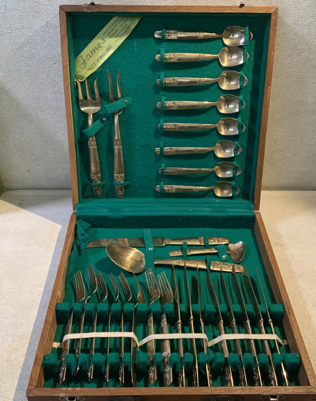 James Jewellers Brass Cutlery Set from Bangkok, Thailand In A Custom