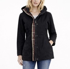 NEW Pendleton Women's Removable Hood Plaid Lining Zip Black Rain Jacket, Size M