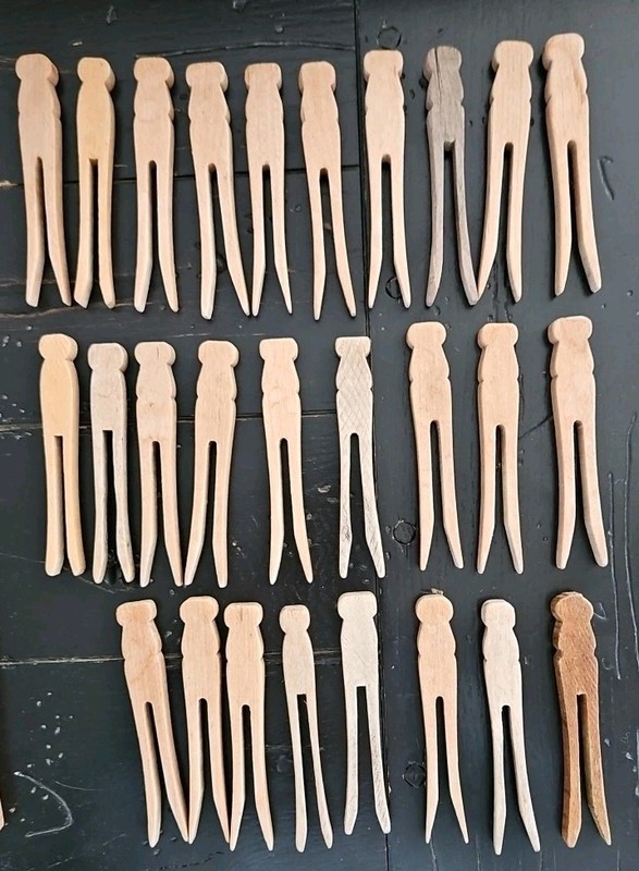 27 Vintage Wooden Clothes Pins Flat