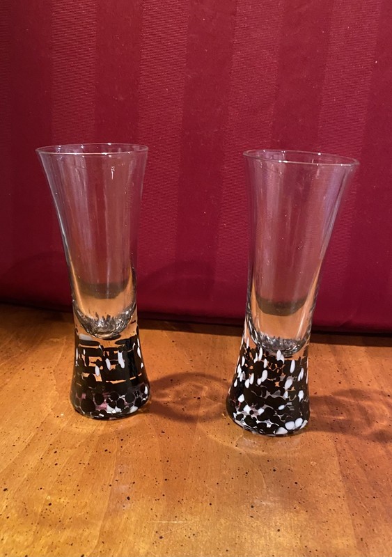 Tequila Rose Shot Glass Black & White Speckled Design Logo on Bottom Set Of 2