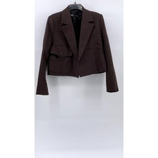 ZARA Women's Brown Gingham Open-Front Long Sleeve Cropped Blazer SZ S