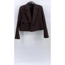 ZARA Women's Brown Gingham Open-Front Long Sleeve Cropped Blazer SZ S