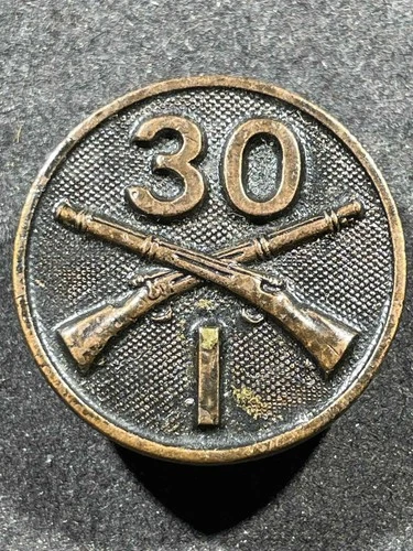 WW1 WWI US Army Military 30th Infantry Regiment I Company Collar Disc Screw Back
