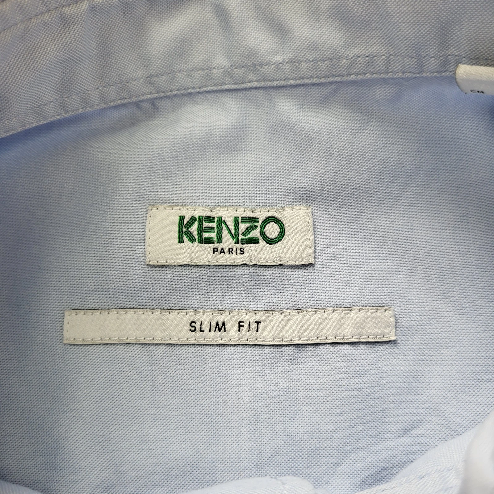 Kenzo Camicia Uomo 15 Blu Medio Cotone Occhi Logo Ricamato Slim Fit