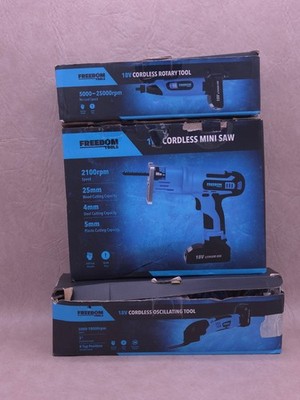 Freedom Tools 3 pack Mini saw, Oscillating tool and rotary tool, open box