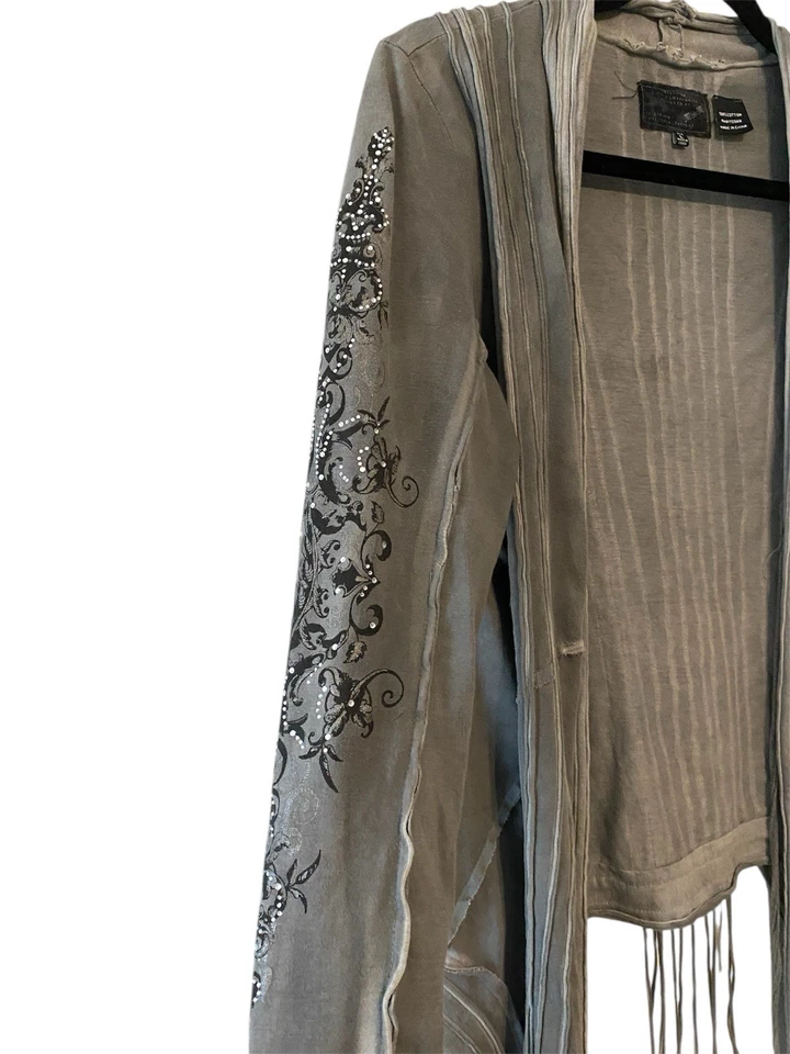Cárdigan Y2K Vintage 2001 Miss Me Adornado Flecos Gris Negro Diseño Talla L Foto 2 de 4