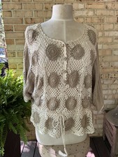 Crochet 2 Pc Skirt Set Boho Cream Taupe Medallion Lace Festival Cottagecore XL