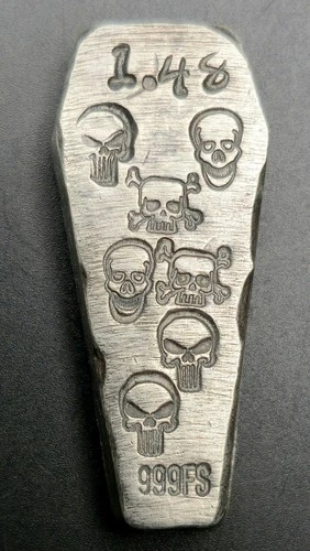 ZAP Bullion 1.48 Oz .999 Silver Hand Poured Coffin-Shaped Bar!